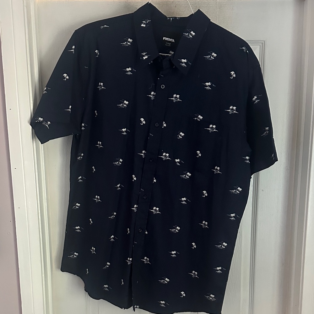 RSQ Men's Dark Blue Printed Casual Shirt
